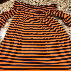 Navy and orange off the shoulder tunic